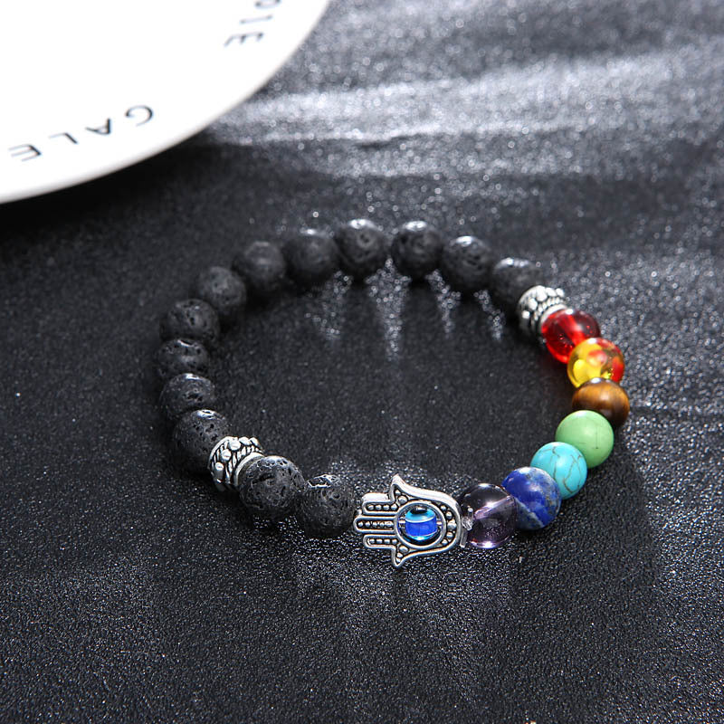 Natural Volcanic Stone & Seven Chakra Bracelet – Blue Eye Palm Yoga Energy Hand Chain