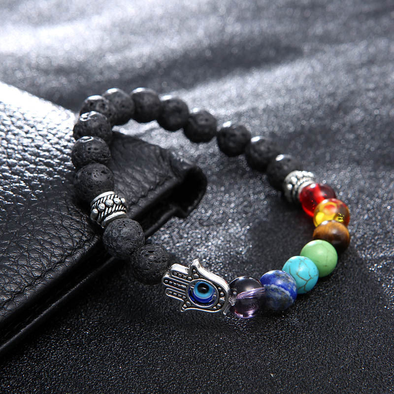 Natural Volcanic Stone & Seven Chakra Bracelet – Blue Eye Palm Yoga Energy Hand Chain