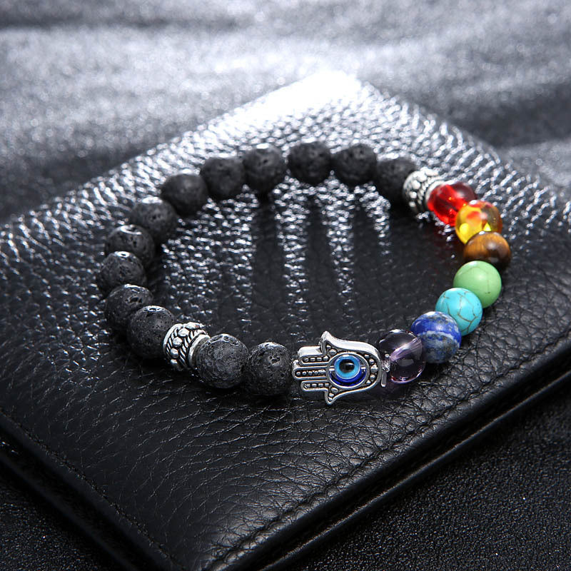 Natural Volcanic Stone & Seven Chakra Bracelet – Blue Eye Palm Yoga Energy Hand Chain