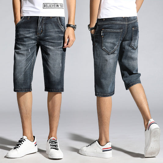 New Men's Denim Shorts Casual Simple Five Point Pants Shorts