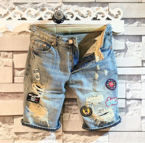 Vintage Embroidered Distressed Denim Shorts