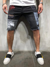 Shredded slim five-point jeans