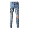 High Street Trendy Brand Worn Out Wash Paint Splashing Perforated Jeans