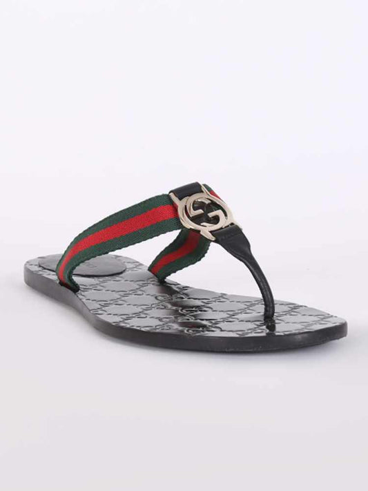 Gucci GG Interlocking Web Detail Leather Flip Flops Nero