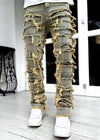 Men Trousers Individual Patched Pants Long Tight Fit Stacked Jeans