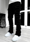 Men Trousers Individual Patched Pants Long Tight Fit Stacked Jeans