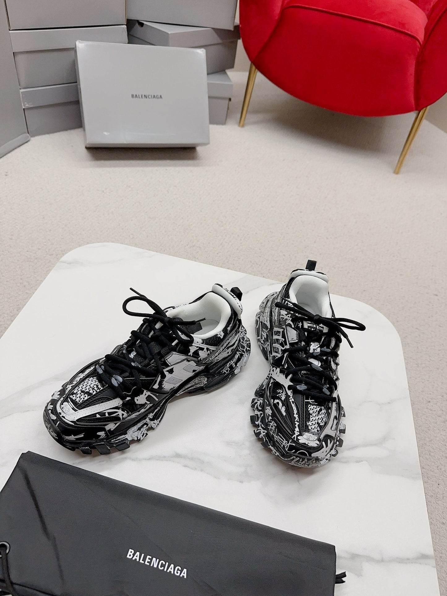 Balenciaga Track Graffiti Black White