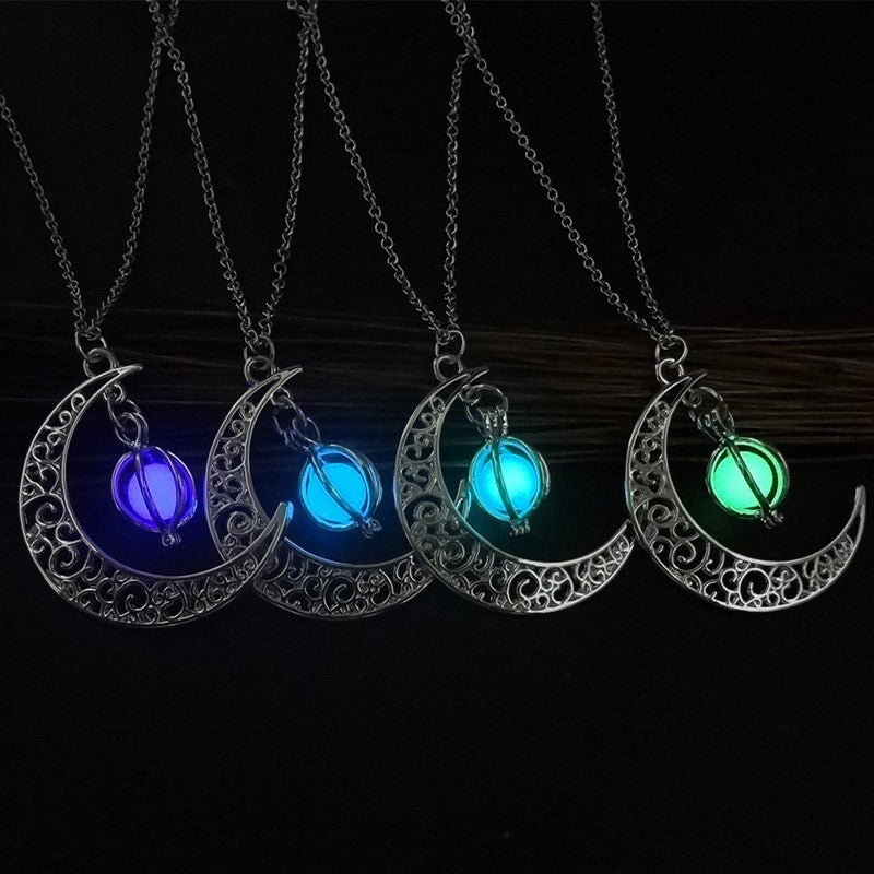Luminous Moon Necklace for Women – Natural Glowing Stone Healing Pendant, Fashion Jewelry Gift