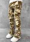 Men Trousers Individual Patched Pants Long Tight Fit Stacked Jeans