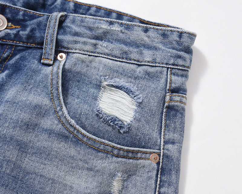 Damaged Grooved Fashion Denim Shorts