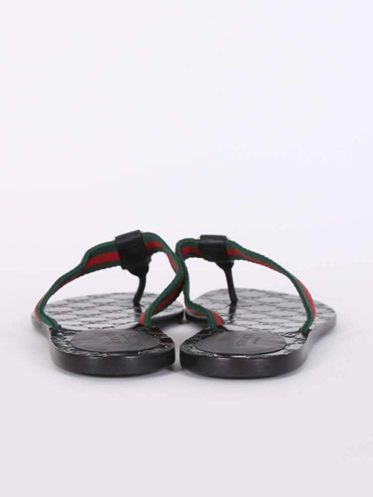 Gucci GG Interlocking Web Detail Leather Flip Flops Nero