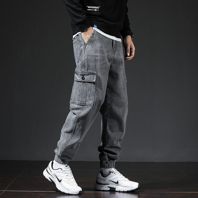 Spring And Autumn Japanese Style Workwear Multi-pocket Jeans