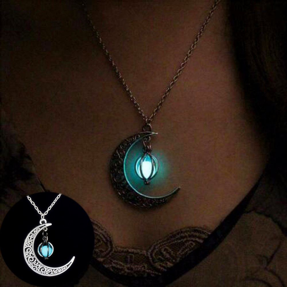 Luminous Moon Necklace for Women – Natural Glowing Stone Healing Pendant, Fashion Jewelry Gift