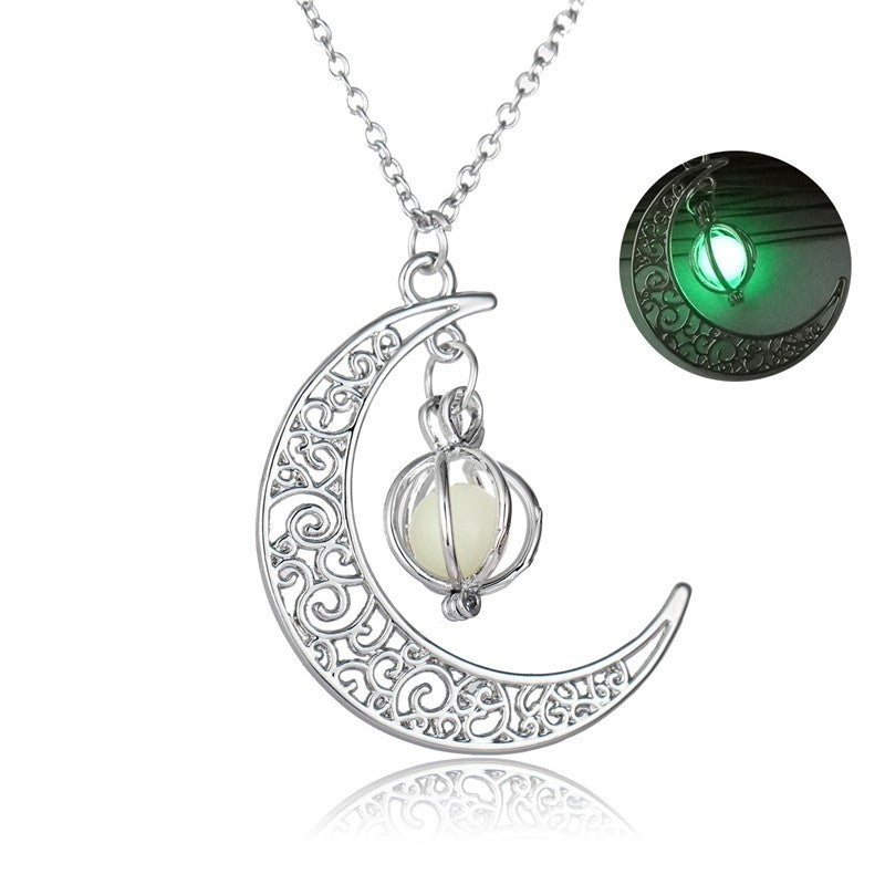 Luminous Moon Necklace for Women – Natural Glowing Stone Healing Pendant, Fashion Jewelry Gift