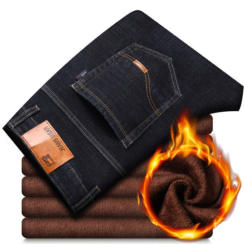 Thickened Plush Jeans Keep Men Warm In Winter