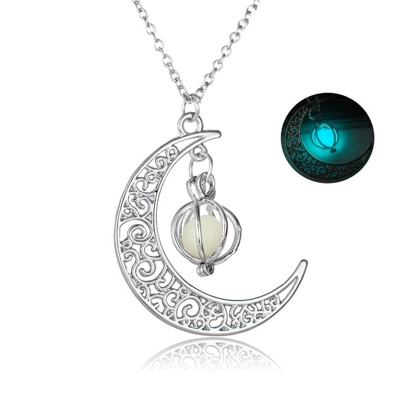 Luminous Moon Necklace for Women – Natural Glowing Stone Healing Pendant, Fashion Jewelry Gift