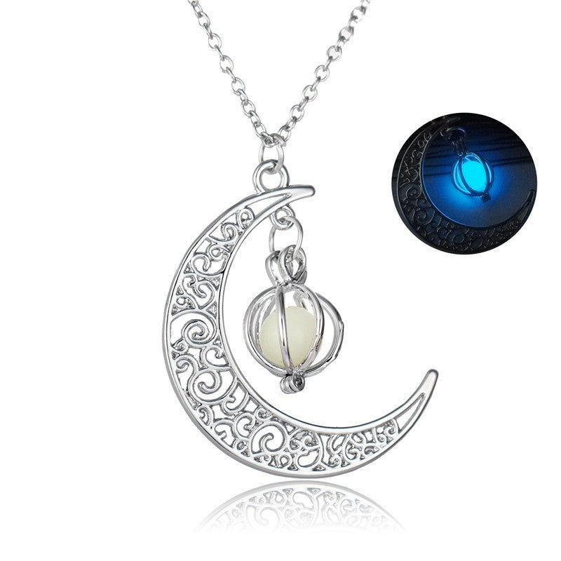 Luminous Moon Necklace for Women – Natural Glowing Stone Healing Pendant, Fashion Jewelry Gift