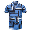Men's Fashion Casual Contrast Color Printing Lapel Top