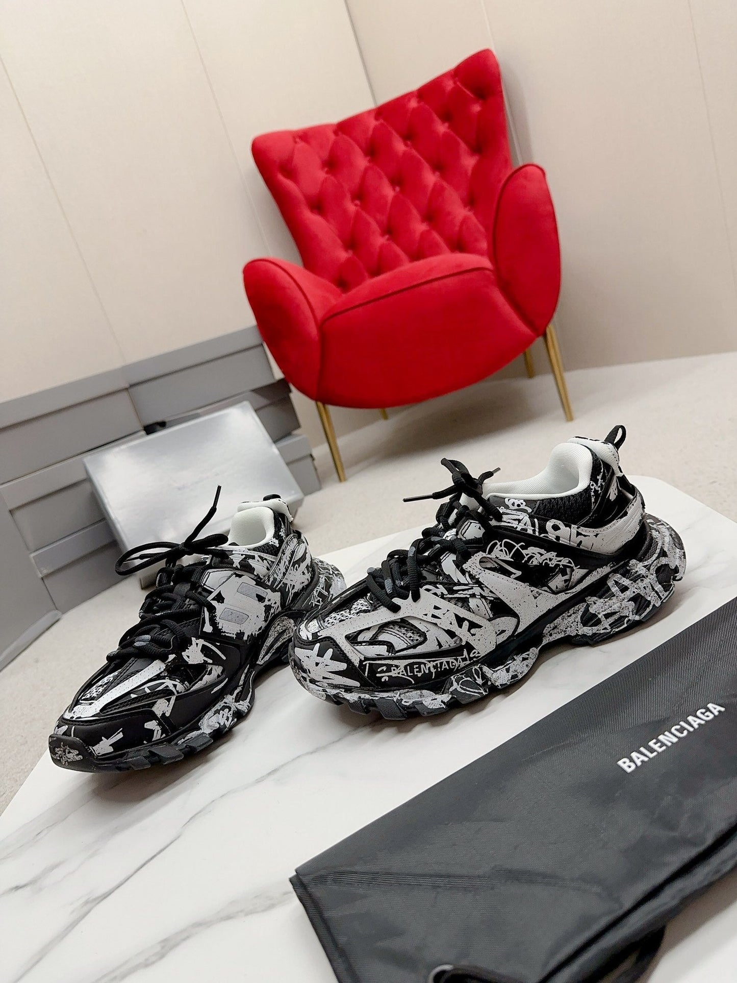 Balenciaga Track Graffiti Black White