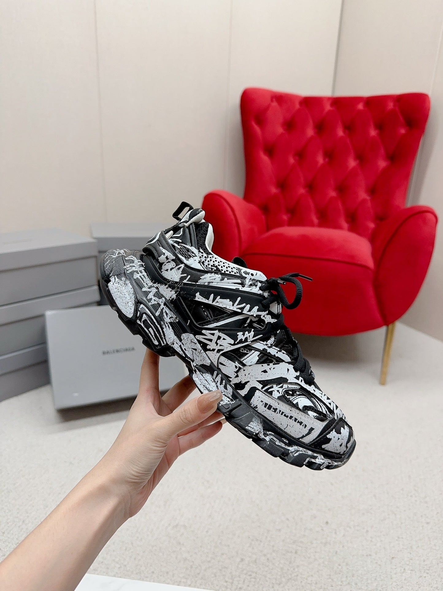 Balenciaga Track Graffiti Black White