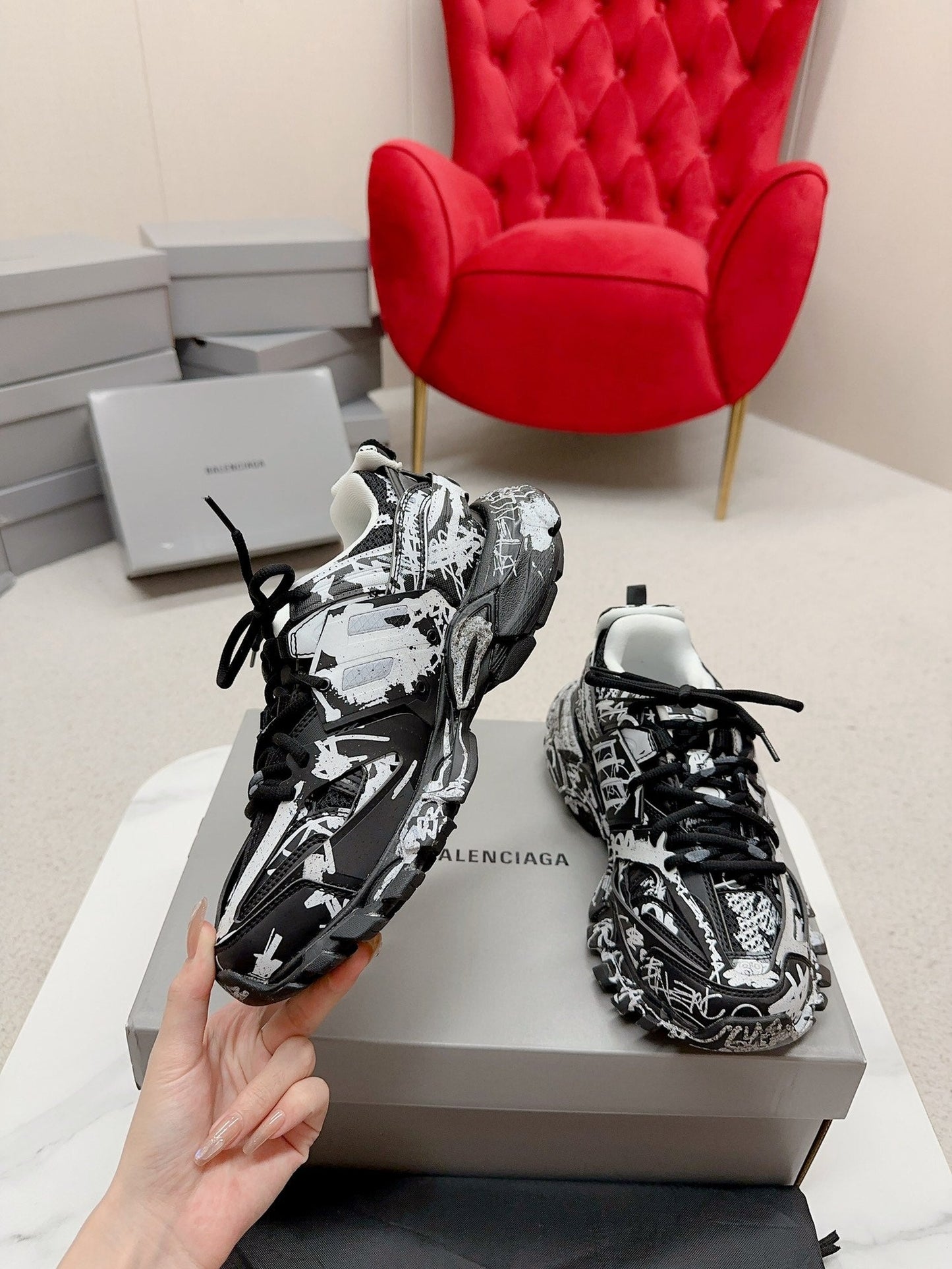 Balenciaga Track Graffiti Black White