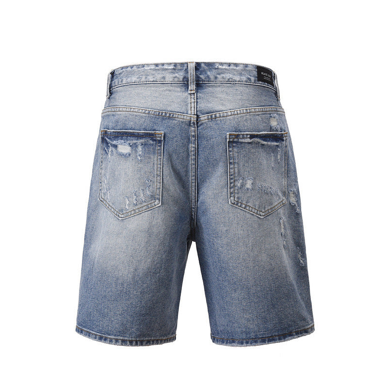 Damaged Grooved Fashion Denim Shorts