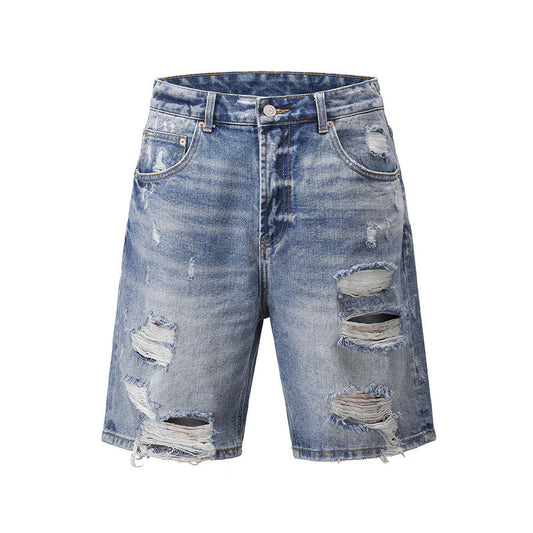 Damaged Grooved Fashion Denim Shorts