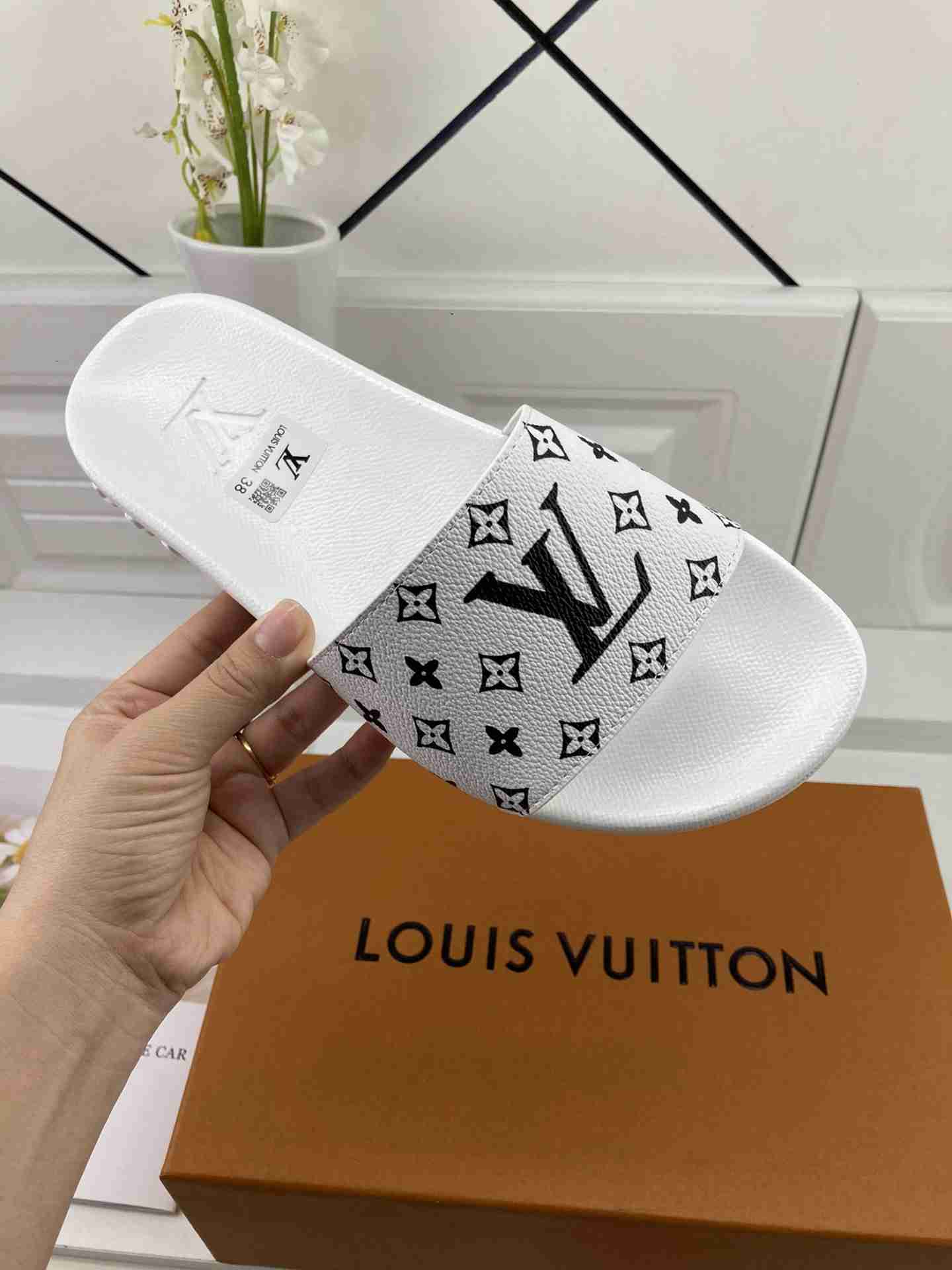 LOUIS VUITTON Men's Sandals Monogram White