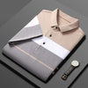 Cotton Striped Stitching Polo Shirt Men's High-end Light Business Striped T-shirt